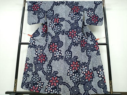 平和屋着物∴夏物 浴衣 有松鳴海絞り 菊唐草文 綿 逸品 CABA0673ng