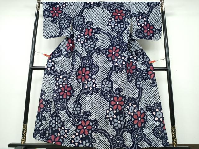 平和屋着物∴夏物 浴衣 有松鳴海絞り 菊唐草文 綿 逸品 CABA0673ng