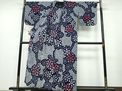 平和屋着物∴夏物 浴衣 有松鳴海絞り 菊唐草文 綿 逸品 CABA0673ng