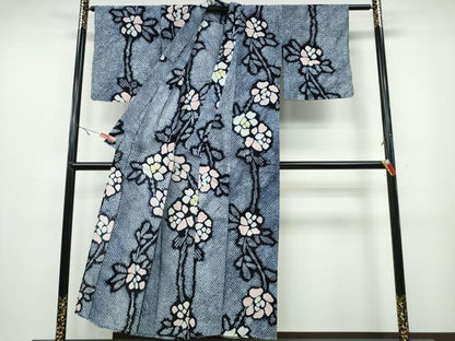 平和屋着物∴夏物 浴衣 有松鳴海絞り 枝牡丹 綿 逸品 CABA0675ng