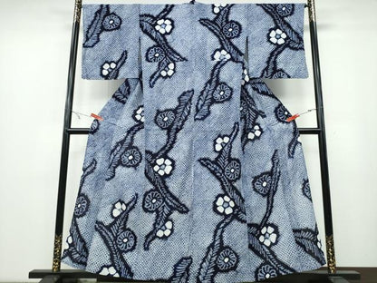 平和屋着物∴夏物 浴衣 有松鳴海絞り 舞葉花文 綿 逸品 CABA0679ng