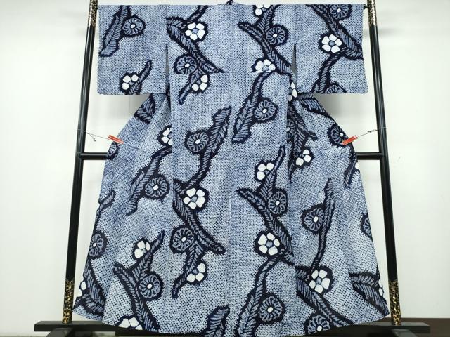 平和屋着物∴夏物 浴衣 有松鳴海絞り 舞葉花文 綿 逸品 CABA0679ng