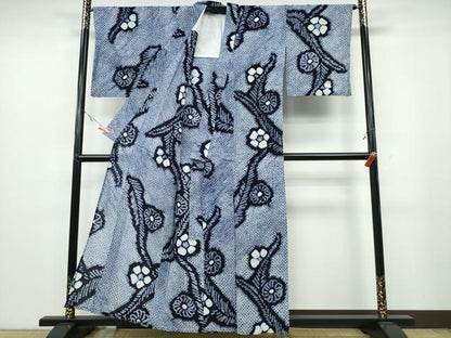 平和屋着物∴夏物 浴衣 有松鳴海絞り 舞葉花文 綿 逸品 CABA0679ng