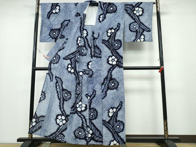 平和屋着物∴夏物 浴衣 有松鳴海絞り 舞葉花文 綿 逸品 CABA0679ng