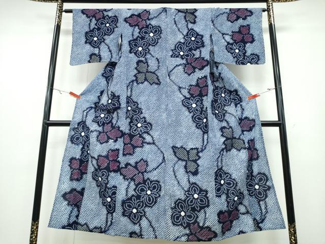平和屋着物∴夏物 浴衣 有松鳴海絞り 草葉花文 綿 逸品 CABA0683ng