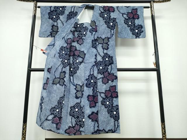 平和屋着物∴夏物 浴衣 有松鳴海絞り 草葉花文 綿 逸品 CABA0683ng