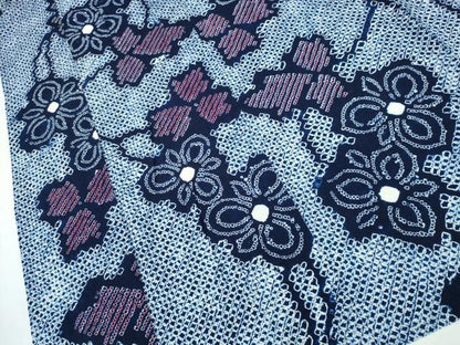 平和屋着物∴夏物 浴衣 有松鳴海絞り 草葉花文 綿 逸品 CABA0683ng