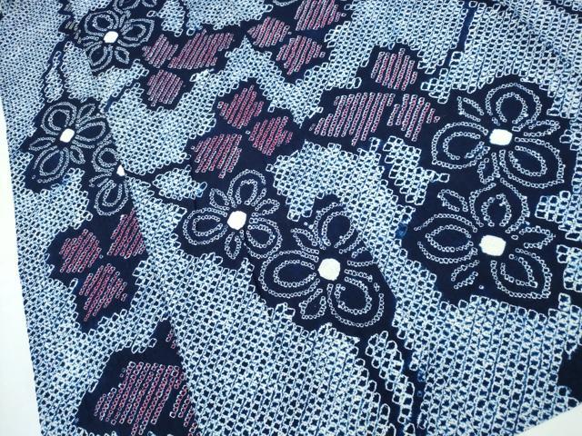 平和屋着物∴夏物 浴衣 有松鳴海絞り 草葉花文 綿 逸品 CABA0683ng