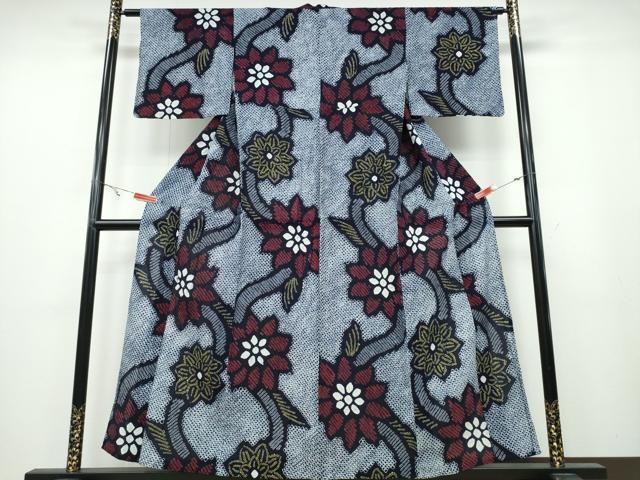 平和屋着物∴夏物 浴衣 有松鳴海絞り 枝花文 綿 逸品 CABA0684ng