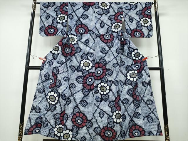 平和屋着物∴夏物 浴衣 有松鳴海絞り 網目菊文 綿 逸品 未使用 CABA0685ng