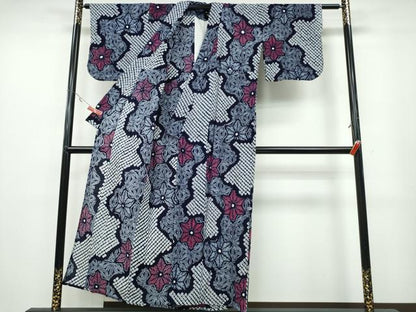 平和屋着物∴夏物 浴衣 有松鳴海絞り 道長麻の葉文様 綿 逸品 CABA0686ng