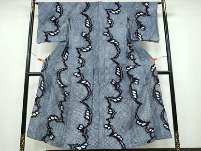 平和屋着物∴夏物 浴衣 有松鳴海絞り 草葉文 綿 逸品 CABA0693ng