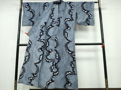平和屋着物∴夏物 浴衣 有松鳴海絞り 草葉文 綿 逸品 CABA0693ng