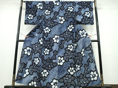 平和屋着物∴夏物 浴衣 有松鳴海絞り 花唐草文 綿 逸品 CABA0694ng
