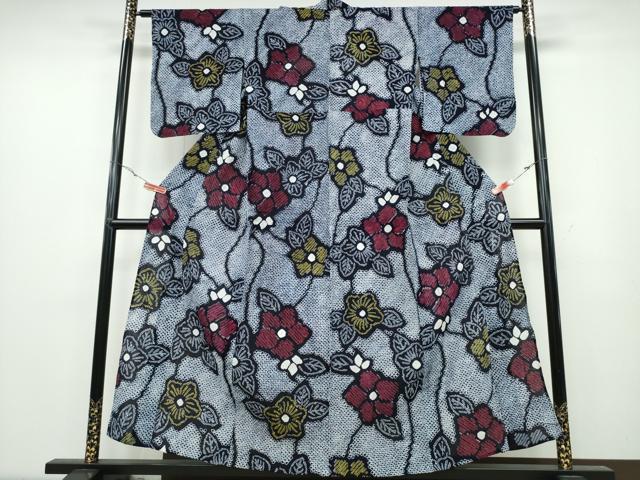 平和屋着物∴夏物 浴衣 有松鳴海絞り 草花文 綿 逸品 CABA0695ng