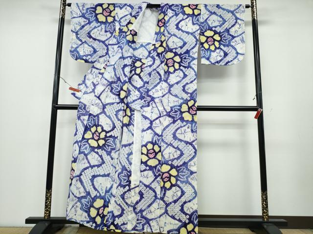 平和屋着物∴夏物 浴衣 有松鳴海絞り 流水牡丹 綿 逸品 CABA0696ng