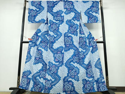 平和屋着物∴夏物　浴衣　有松鳴海絞り　流水舞花文　綿　逸品　CABA0697ng