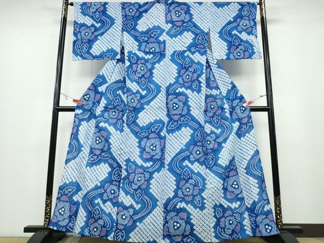 平和屋着物∴夏物　浴衣　有松鳴海絞り　流水舞花文　綿　逸品　CABA0697ng