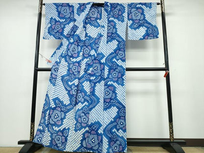 平和屋着物∴夏物　浴衣　有松鳴海絞り　流水舞花文　綿　逸品　CABA0697ng