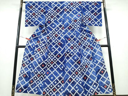 平和屋着物∴夏物 浴衣 有松鳴海絞り 霞菱吉祥文 綿 逸品 CABA0698ng