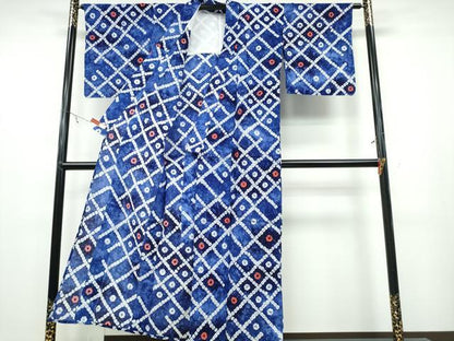 平和屋着物∴夏物 浴衣 有松鳴海絞り 霞菱吉祥文 綿 逸品 CABA0698ng