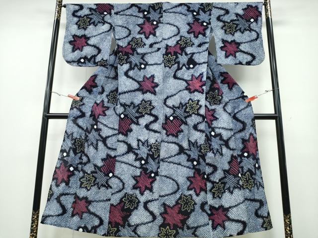 平和屋着物∴夏物 浴衣 有松鳴海絞り 流水舞葉文 綿 逸品 CABA0699ng