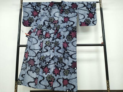 平和屋着物∴夏物 浴衣 有松鳴海絞り 流水舞葉文 綿 逸品 CABA0699ng
