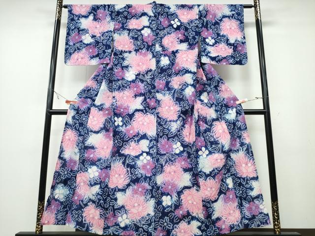 平和屋着物∴夏物　浴衣　有松鳴海絞り　草花文　綿　逸品　CABA0704ng