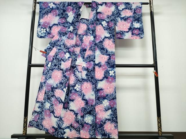 平和屋着物∴夏物　浴衣　有松鳴海絞り　草花文　綿　逸品　CABA0704ng