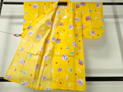 平和屋着物∴夏物 浴衣 子供 綿紅梅 毬 舞桜 綿 逸品 未使用 CABA0706ng
