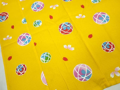 平和屋着物∴夏物 浴衣 子供 綿紅梅 毬 舞桜 綿 逸品 未使用 CABA0706ng