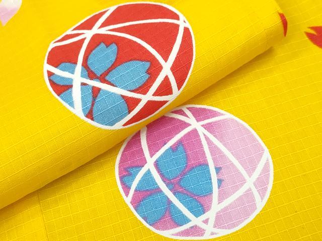 平和屋着物∴夏物 浴衣 子供 綿紅梅 毬 舞桜 綿 逸品 未使用 CABA0706ng