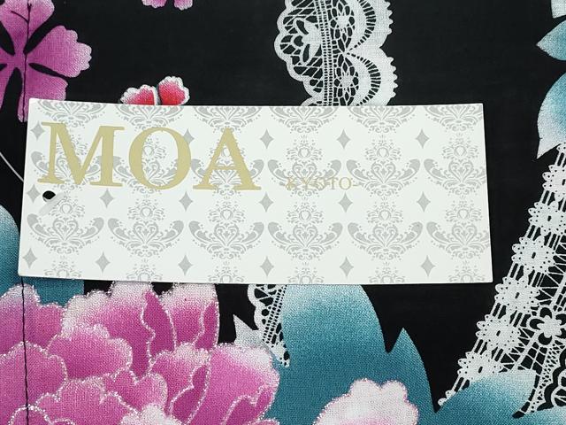平和屋着物∴夏物 浴衣 ラメ レース牡丹花文 黒地 綿 逸品 未使用 CABA0707ng