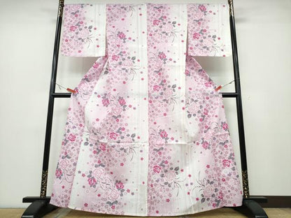 平和屋着物∴夏物 浴衣 舞桜 薔薇 綿 金彩 逸品 CABA0708ng