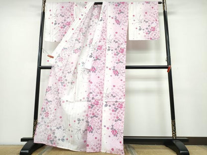 平和屋着物∴夏物 浴衣 舞桜 薔薇 綿 金彩 逸品 CABA0708ng