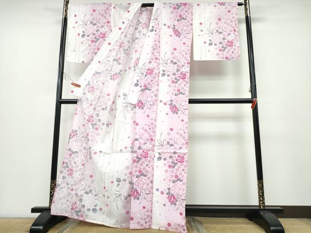 平和屋着物∴夏物 浴衣 舞桜 薔薇 綿 金彩 逸品 CABA0708ng