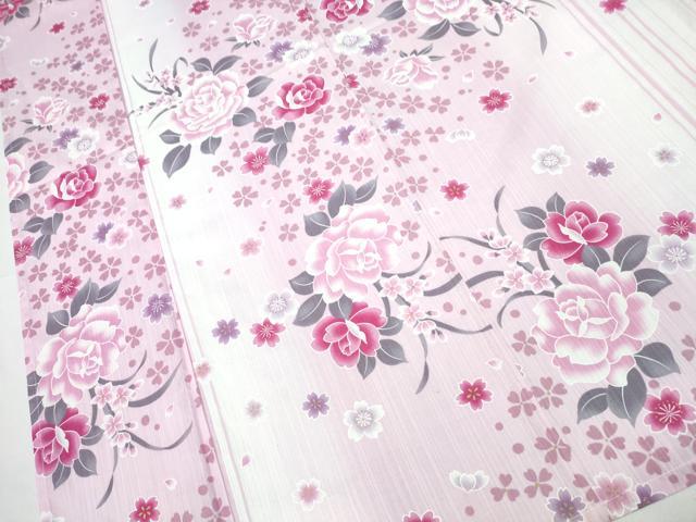 平和屋着物∴夏物 浴衣 舞桜 薔薇 綿 金彩 逸品 CABA0708ng