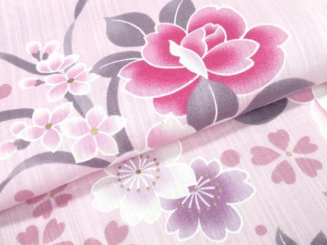 平和屋着物∴夏物 浴衣 舞桜 薔薇 綿 金彩 逸品 CABA0708ng