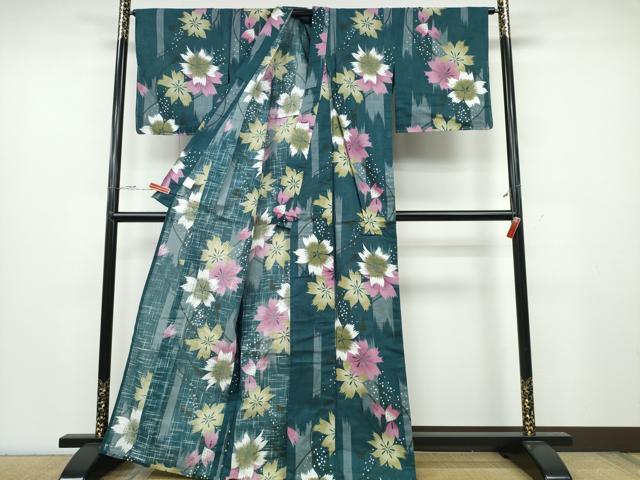 平和屋着物∴夏物 浴衣 結び紐花尽くし 綿 逸品 未使用 CABA0710ng