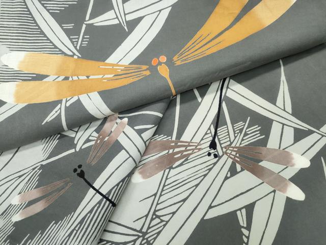 平和屋着物∴夏物 浴衣 型染め トンボ 蜻蛉 水辺草木文 綿 逸品 CABA0711ng