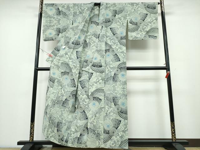 平和屋着物∴夏物 浴衣 型染め 地紙菊花文 綿 逸品 CABA0713ng