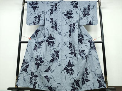 平和屋着物∴夏物 浴衣 型染め 草木文 綿 逸品 未使用 CABA0714ng