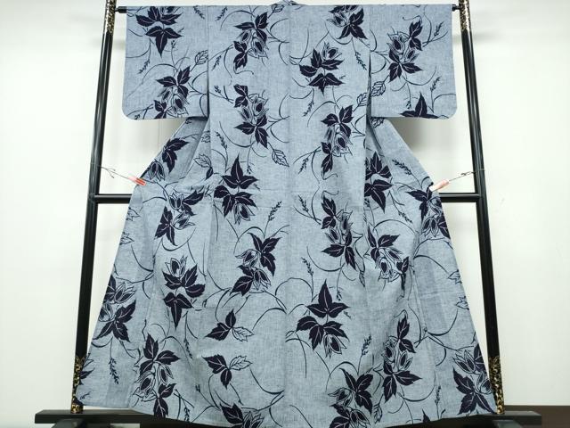 平和屋着物∴夏物 浴衣 型染め 草木文 綿 逸品 未使用 CABA0714ng