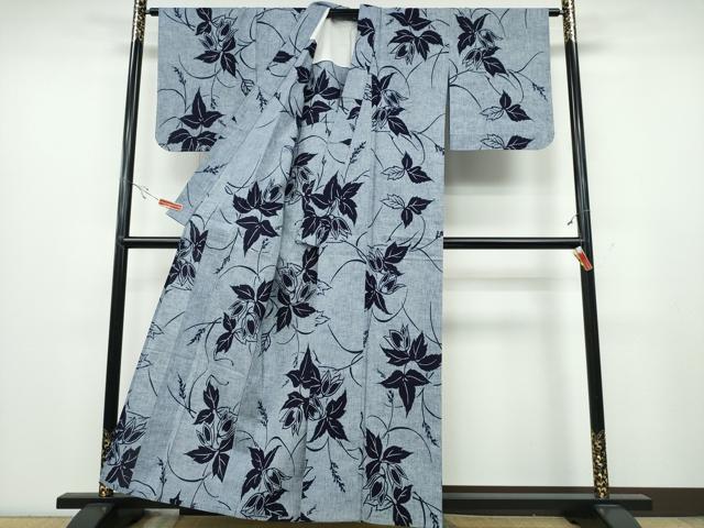 平和屋着物∴夏物 浴衣 型染め 草木文 綿 逸品 未使用 CABA0714ng