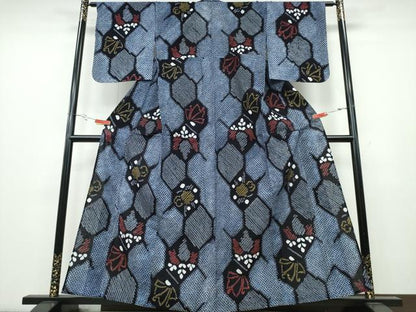 平和屋着物∴夏物 浴衣 有松鳴海絞り 亀甲桐花舞蝶文 綿 逸品 未使用 CABA0716ng