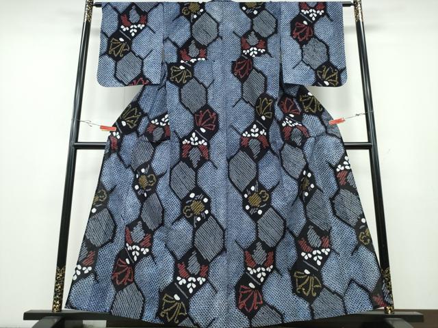 平和屋着物∴夏物 浴衣 有松鳴海絞り 亀甲桐花舞蝶文 綿 逸品 未使用 CABA0716ng
