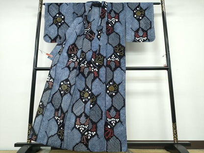 平和屋着物∴夏物 浴衣 有松鳴海絞り 亀甲桐花舞蝶文 綿 逸品 未使用 CABA0716ng