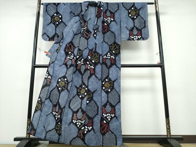 平和屋着物∴夏物 浴衣 有松鳴海絞り 亀甲桐花舞蝶文 綿 逸品 未使用 CABA0716ng