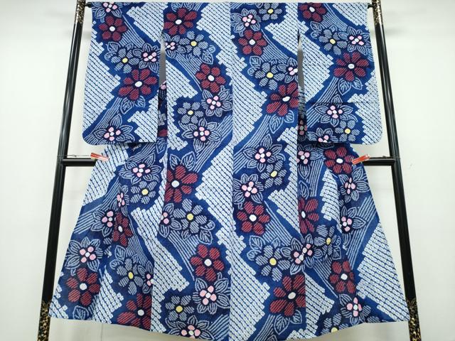 平和屋着物∴夏物 浴衣 有松鳴海絞り よろけ縞舞花文 綿 逸品 CABA0718ng