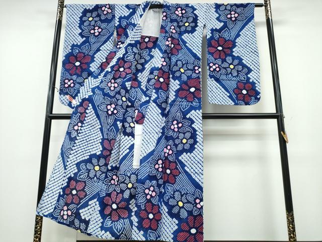 平和屋着物∴夏物 浴衣 有松鳴海絞り よろけ縞舞花文 綿 逸品 CABA0718ng